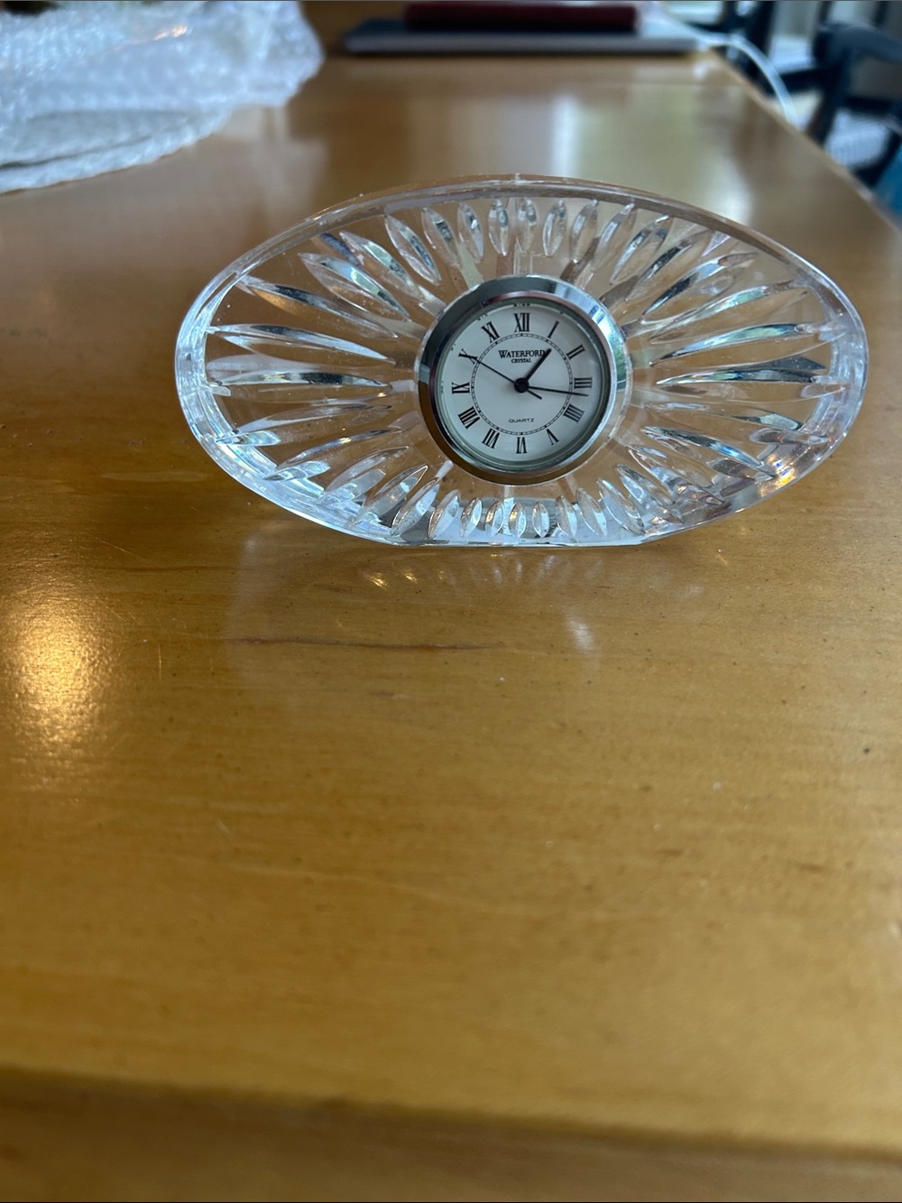 Waterford Clear Crystal Oval Desk Clock - White Dial